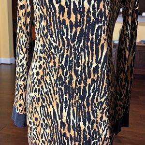 Vintage Cache Animal Print Cheetah or Leopard Long Sleeve Dress w/Sequins